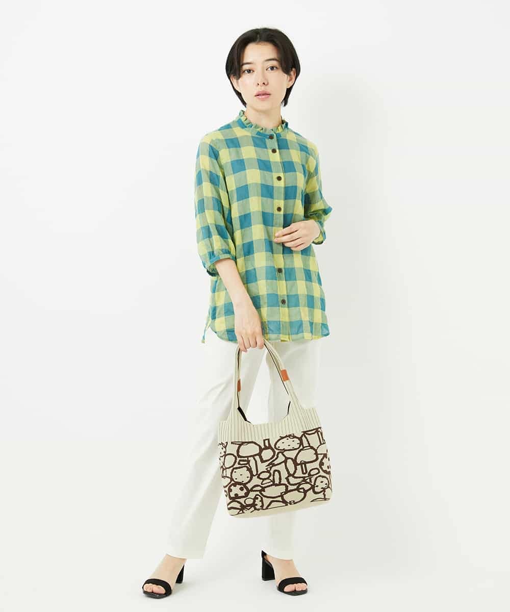 NHBHA12250 GIANNI LO GIUDICE(小さいサイズ)(メゾン ドゥ サンク) シャーリングチェックシャツブラウス イエロー×グリーン