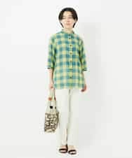 NHBHA12250 GIANNI LO GIUDICE(小さいサイズ)(メゾン ドゥ サンク) シャーリングチェックシャツブラウス イエロー×グリーン