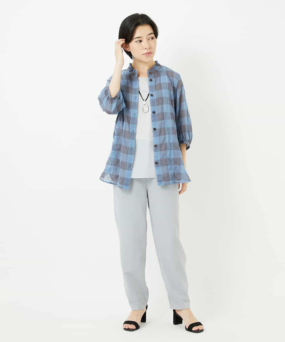 NHBHA12250 GIANNI LO GIUDICE(小さいサイズ)(メゾン ドゥ サンク) シャーリングチェックシャツブラウス イエロー×グリーン
