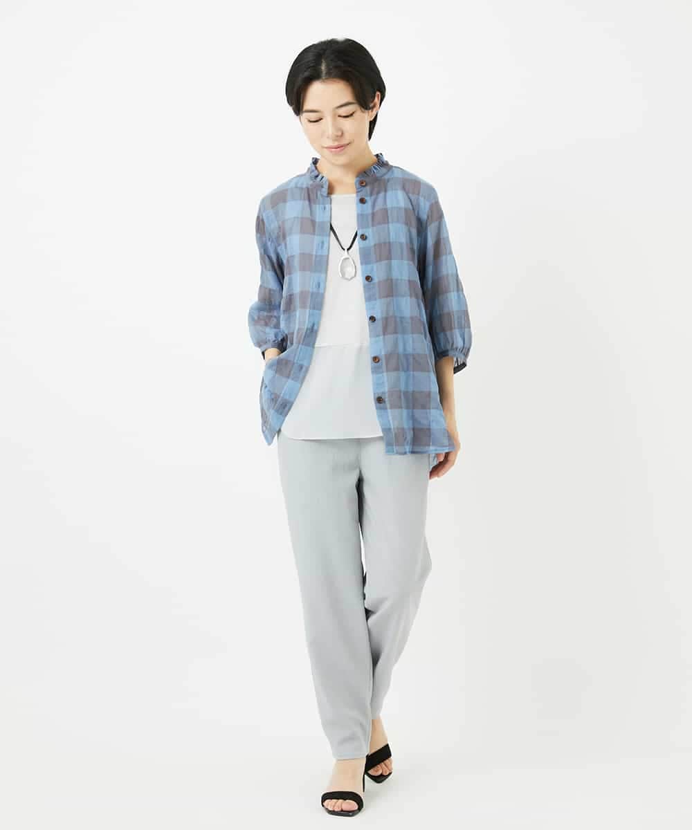 NHBHA12250 GIANNI LO GIUDICE(小さいサイズ)(メゾン ドゥ サンク) シャーリングチェックシャツブラウス イエロー×グリーン