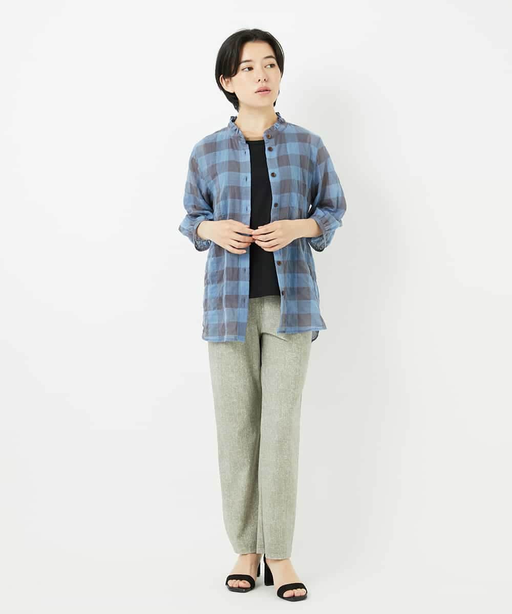 NHBHA12250 GIANNI LO GIUDICE(小さいサイズ)(メゾン ドゥ サンク) シャーリングチェックシャツブラウス イエロー×グリーン