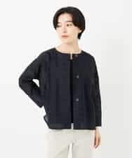 NHBHC97250 GIANNI LO GIUDICE(小さいサイズ)(メゾン ドゥ サンク) ボーダー柄ノーカラーブラウス羽織 ブラック