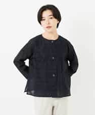 NHBHC97250 GIANNI LO GIUDICE(小さいサイズ)(メゾン ドゥ サンク) ボーダー柄ノーカラーブラウス羽織 ブラック