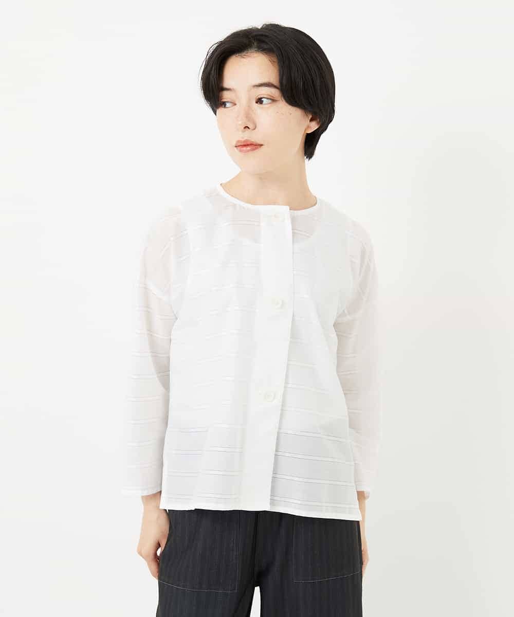 NHBHC97250 GIANNI LO GIUDICE(小さいサイズ)(メゾン ドゥ サンク) ボーダー柄ノーカラーブラウス羽織 ブラック