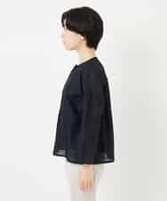 NHBHC97250 GIANNI LO GIUDICE(小さいサイズ)(メゾン ドゥ サンク) ボーダー柄ノーカラーブラウス羽織 ブラック