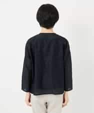 NHBHC97250 GIANNI LO GIUDICE(小さいサイズ)(メゾン ドゥ サンク) ボーダー柄ノーカラーブラウス羽織 ブラック