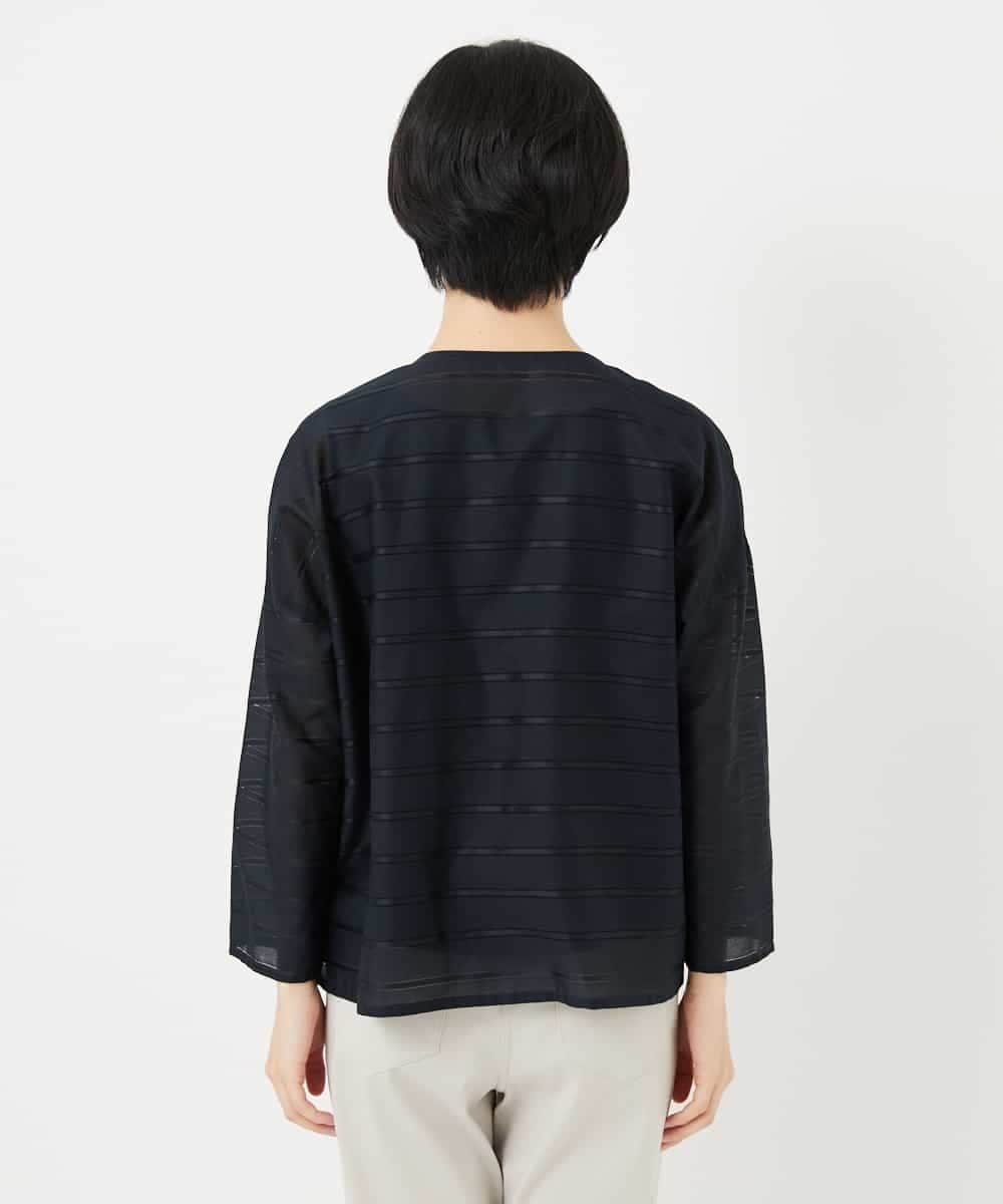NHBHC97250 GIANNI LO GIUDICE(小さいサイズ)(メゾン ドゥ サンク) ボーダー柄ノーカラーブラウス羽織 ブラック