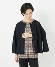NHBHC97250 GIANNI LO GIUDICE(小さいサイズ)(メゾン ドゥ サンク) ボーダー柄ノーカラーブラウス羽織 ブラック