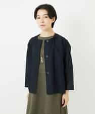 NHBHC97250 GIANNI LO GIUDICE(小さいサイズ)(メゾン ドゥ サンク) ボーダー柄ノーカラーブラウス羽織 ブラック