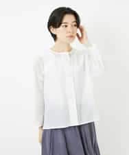 NHBHC97250 GIANNI LO GIUDICE(小さいサイズ)(メゾン ドゥ サンク) ボーダー柄ノーカラーブラウス羽織 ブラック