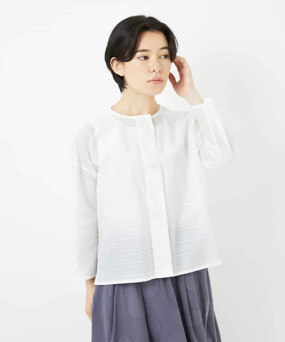 NHBHC97250 GIANNI LO GIUDICE(小さいサイズ)(メゾン ドゥ サンク) ボーダー柄ノーカラーブラウス羽織 ブラック