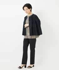 NHBHC97250 GIANNI LO GIUDICE(小さいサイズ)(メゾン ドゥ サンク) ボーダー柄ノーカラーブラウス羽織 ブラック