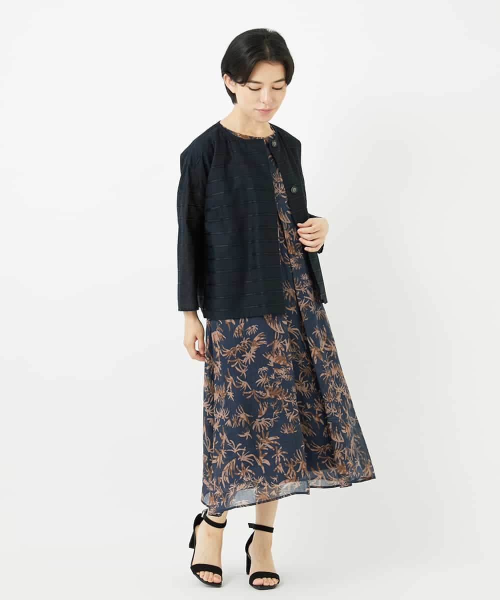 NHBHC97250 GIANNI LO GIUDICE(小さいサイズ)(メゾン ドゥ サンク) ボーダー柄ノーカラーブラウス羽織 ブラック