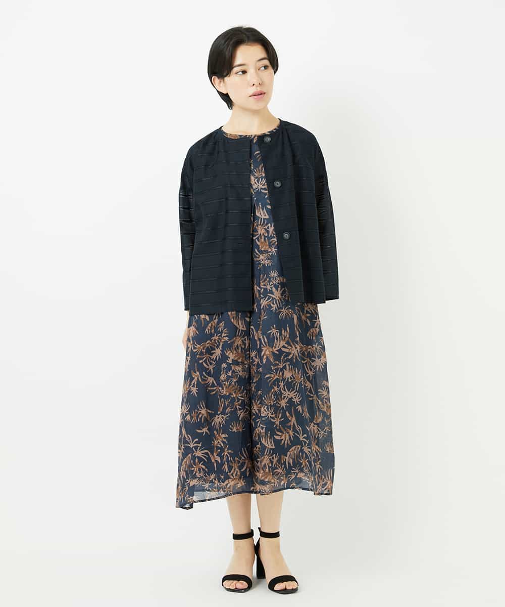 NHBHC97250 GIANNI LO GIUDICE(小さいサイズ)(メゾン ドゥ サンク) ボーダー柄ノーカラーブラウス羽織 ブラック