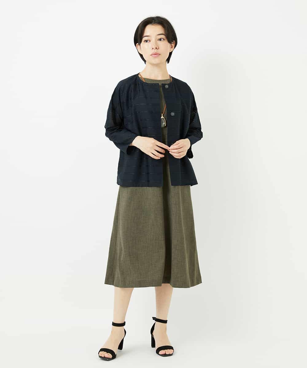 NHBHC97250 GIANNI LO GIUDICE(小さいサイズ)(メゾン ドゥ サンク) ボーダー柄ノーカラーブラウス羽織 ブラック