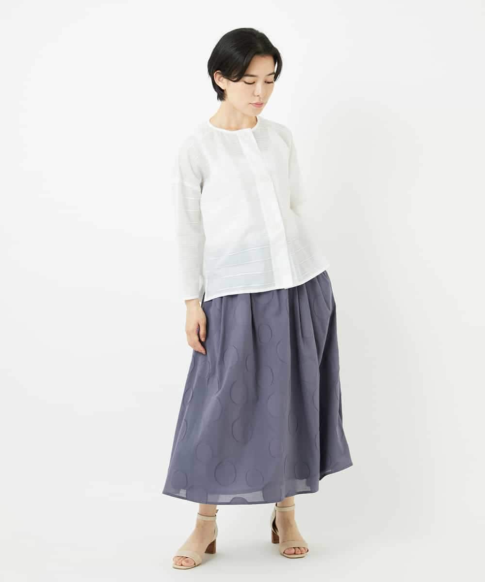 NHBHC97250 GIANNI LO GIUDICE(小さいサイズ)(メゾン ドゥ サンク) ボーダー柄ノーカラーブラウス羽織 ブラック