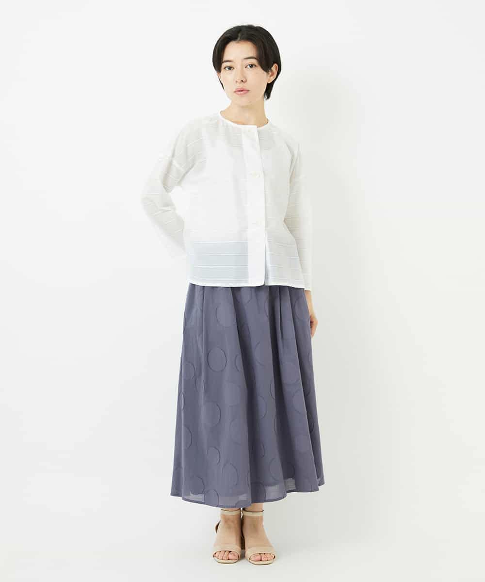 NHBHC97250 GIANNI LO GIUDICE(小さいサイズ)(メゾン ドゥ サンク) ボーダー柄ノーカラーブラウス羽織 ブラック