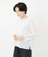 NHBHC97250 GIANNI LO GIUDICE(小さいサイズ)(メゾン ドゥ サンク) ボーダー柄ノーカラーブラウス羽織 ホワイト