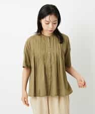 NHBHD01170 GIANNI LO GIUDICE(小さいサイズ)(メゾン ドゥ サンク) コットンボイルピンタックブラウス カーキ
