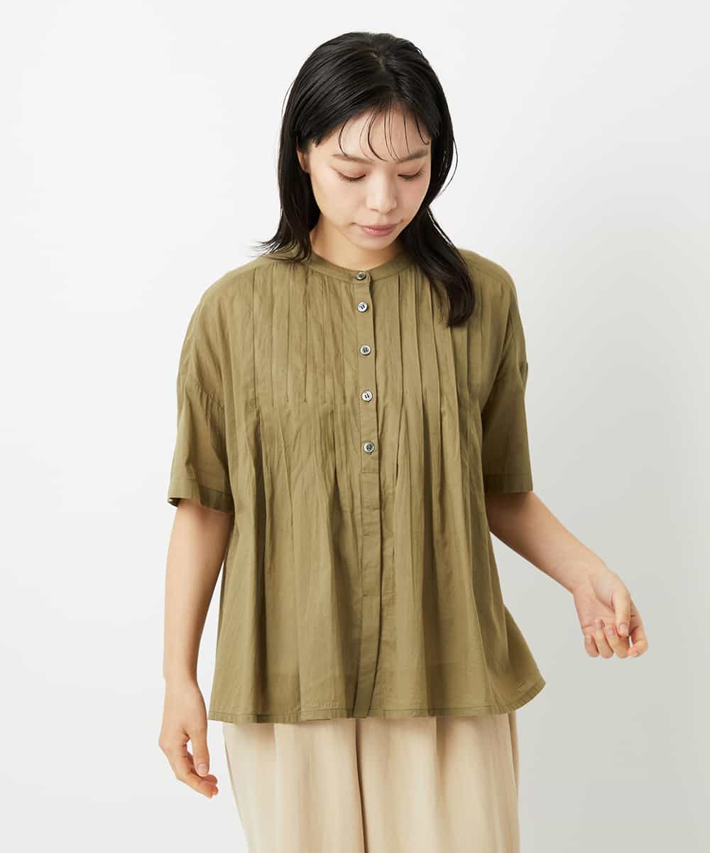 NHBHD01170 GIANNI LO GIUDICE(小さいサイズ)(メゾン ドゥ サンク) コットンボイルピンタックブラウス カーキ
