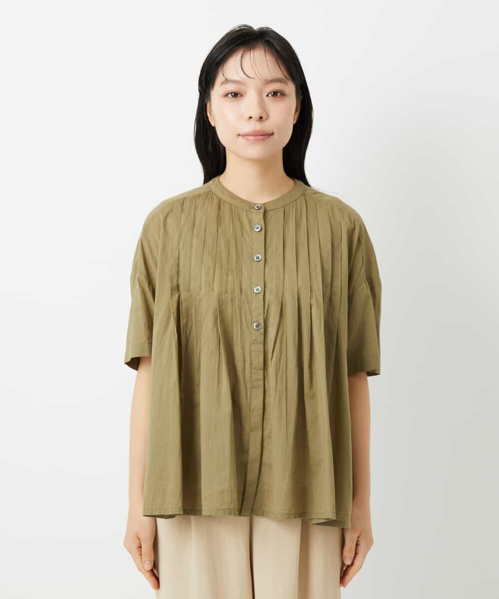 NHBHD01170 GIANNI LO GIUDICE(小さいサイズ)(メゾン ドゥ サンク) コットンボイルピンタックブラウス カーキ