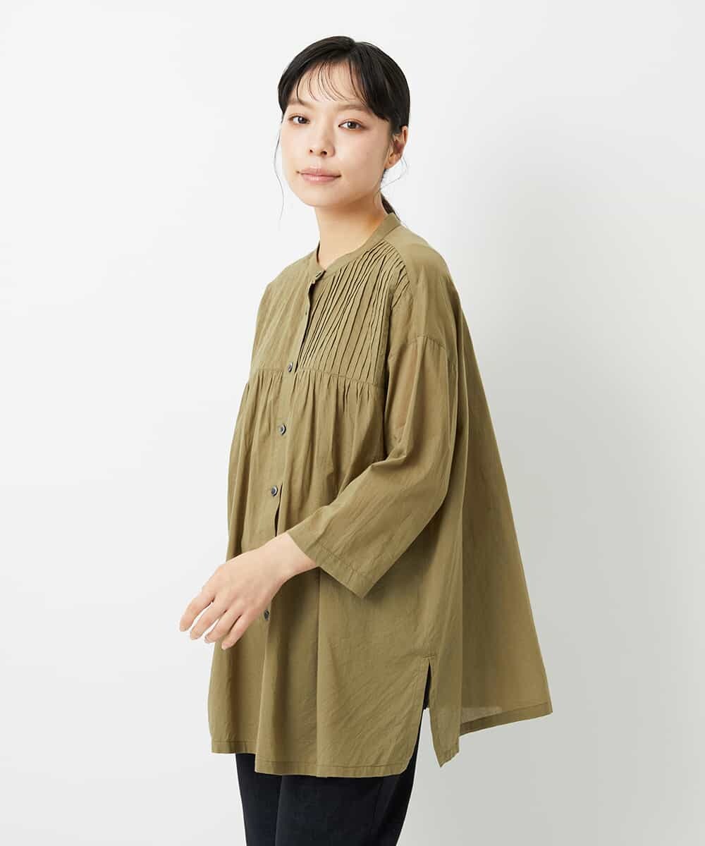 NHBHD02180 GIANNI LO GIUDICE(小さいサイズ)(メゾン ドゥ サンク) コットンボイルピンタックロングブラウス カーキ