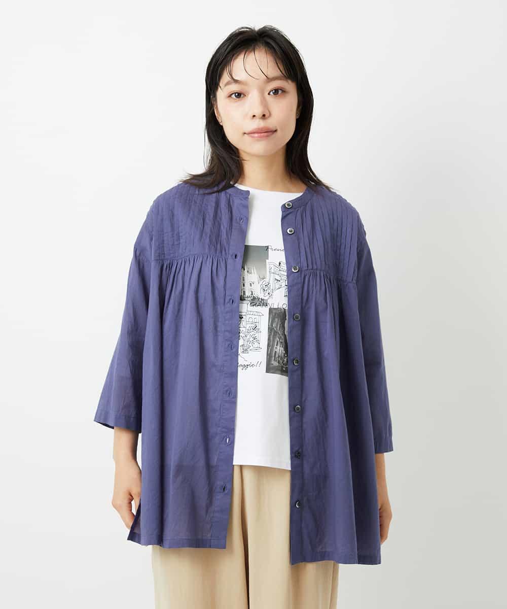 NHBHD02180 GIANNI LO GIUDICE(小さいサイズ)(メゾン ドゥ サンク) コットンボイルピンタックロングブラウス カーキ