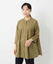 NHBHD02180 GIANNI LO GIUDICE(小さいサイズ)(メゾン ドゥ サンク) コットンボイルピンタックロングブラウス カーキ