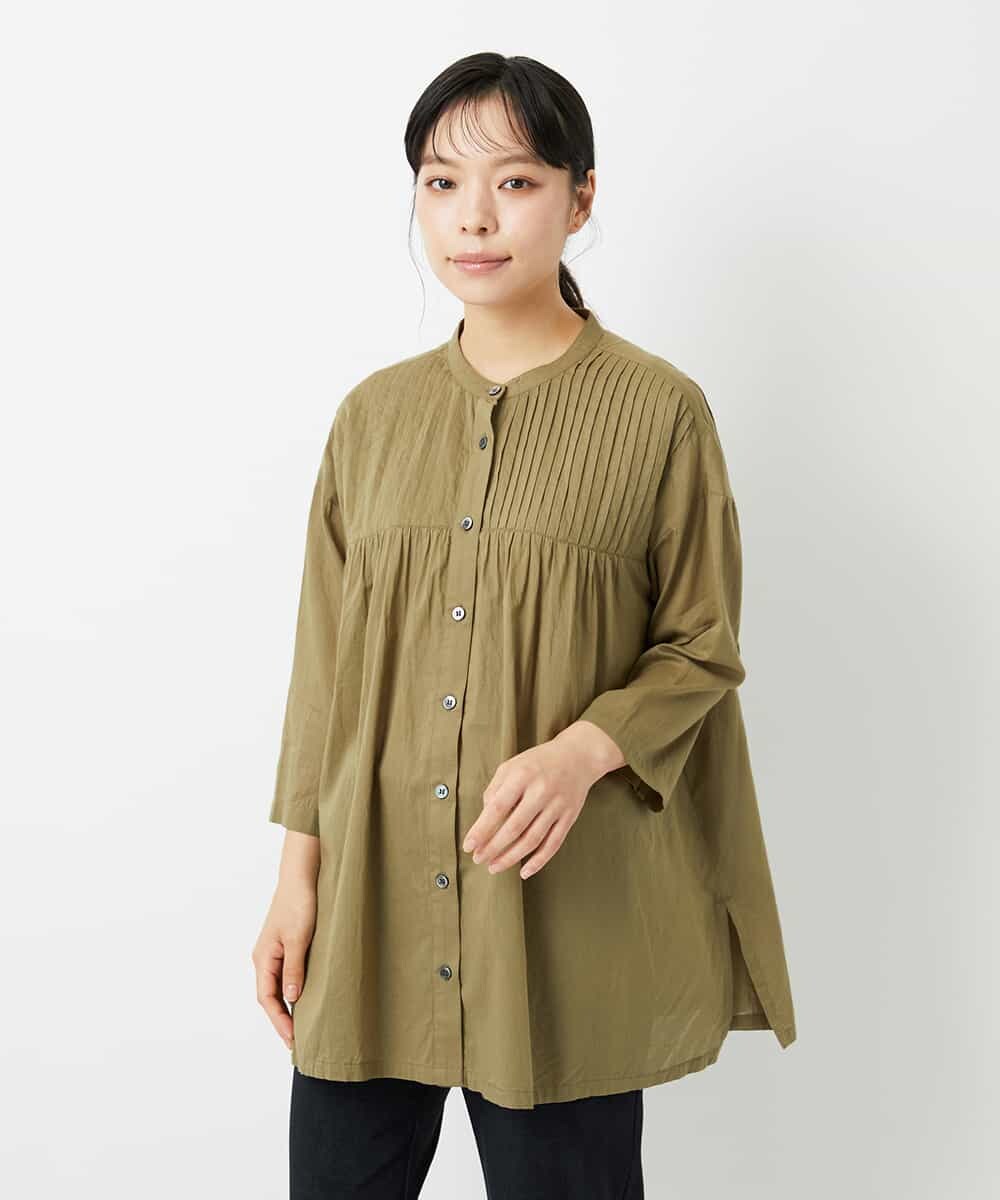 NHBHD02180 GIANNI LO GIUDICE(小さいサイズ)(メゾン ドゥ サンク) コットンボイルピンタックロングブラウス カーキ