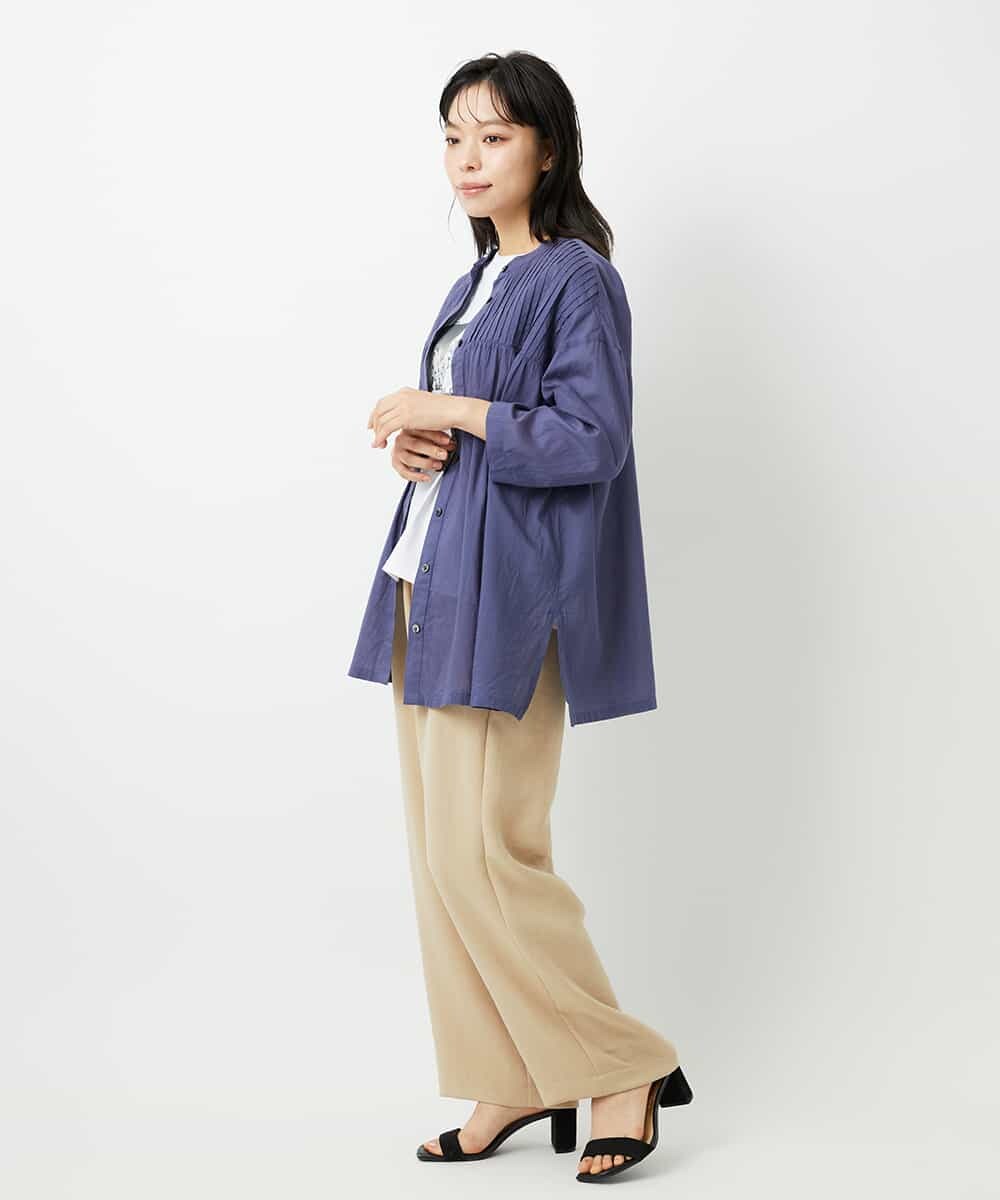 NHBHD02180 GIANNI LO GIUDICE(小さいサイズ)(メゾン ドゥ サンク) コットンボイルピンタックロングブラウス カーキ