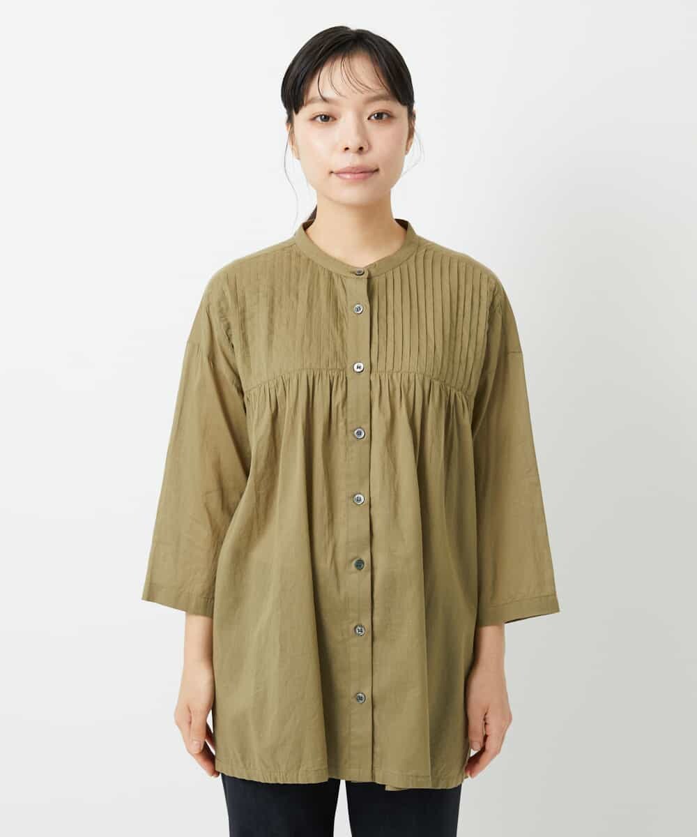 NHBHD02180 GIANNI LO GIUDICE(小さいサイズ)(メゾン ドゥ サンク) コットンボイルピンタックロングブラウス カーキ