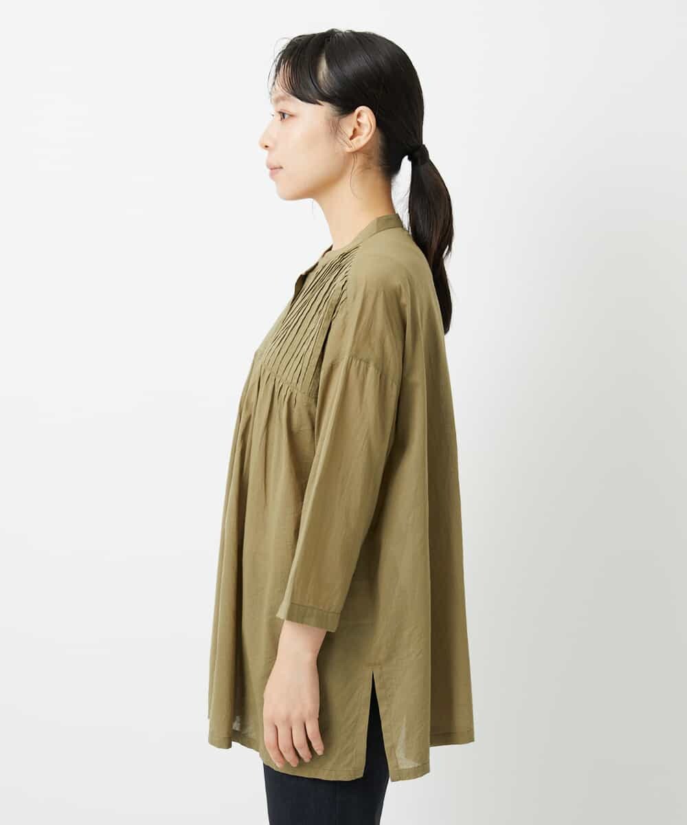 NHBHD02180 GIANNI LO GIUDICE(小さいサイズ)(メゾン ドゥ サンク) コットンボイルピンタックロングブラウス カーキ