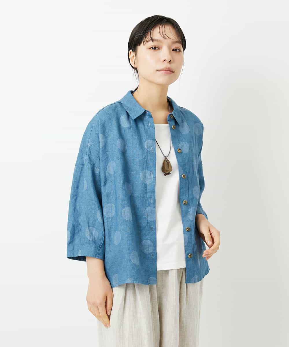 NHBHD06360 GIANNI LO GIUDICE(小さいサイズ)(メゾン ドゥ サンク) リネンドットブラウス ブルー