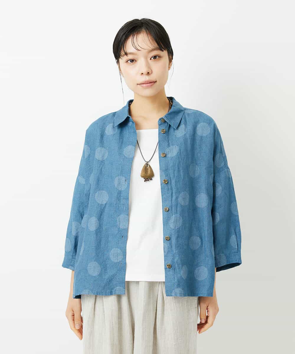 NHBHD06360 GIANNI LO GIUDICE(小さいサイズ)(メゾン ドゥ サンク) リネンドットブラウス ブルー