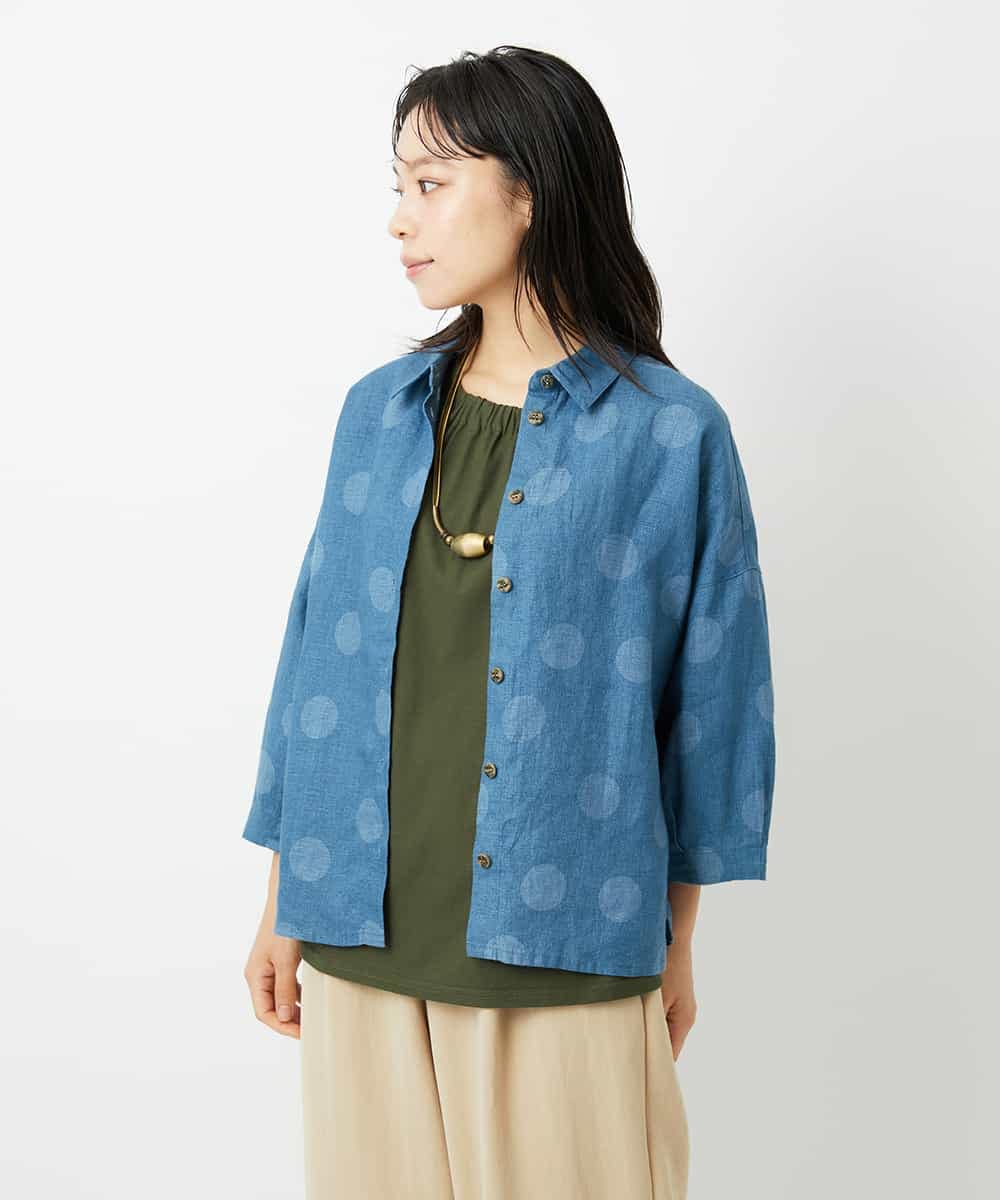 NHBHD06360 GIANNI LO GIUDICE(小さいサイズ)(メゾン ドゥ サンク) リネンドットブラウス ブルー