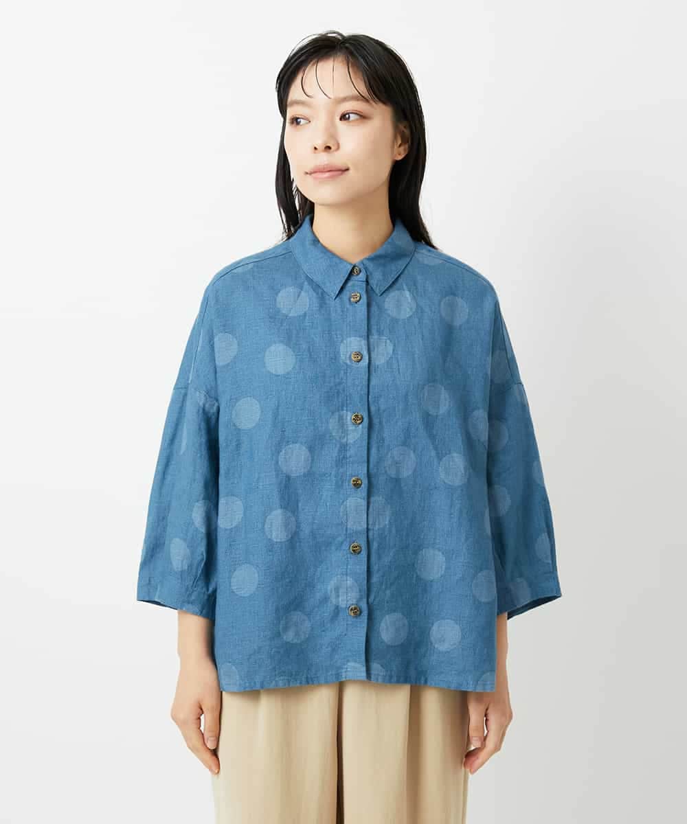 NHBHD06360 GIANNI LO GIUDICE(小さいサイズ)(メゾン ドゥ サンク) リネンドットブラウス ブルー