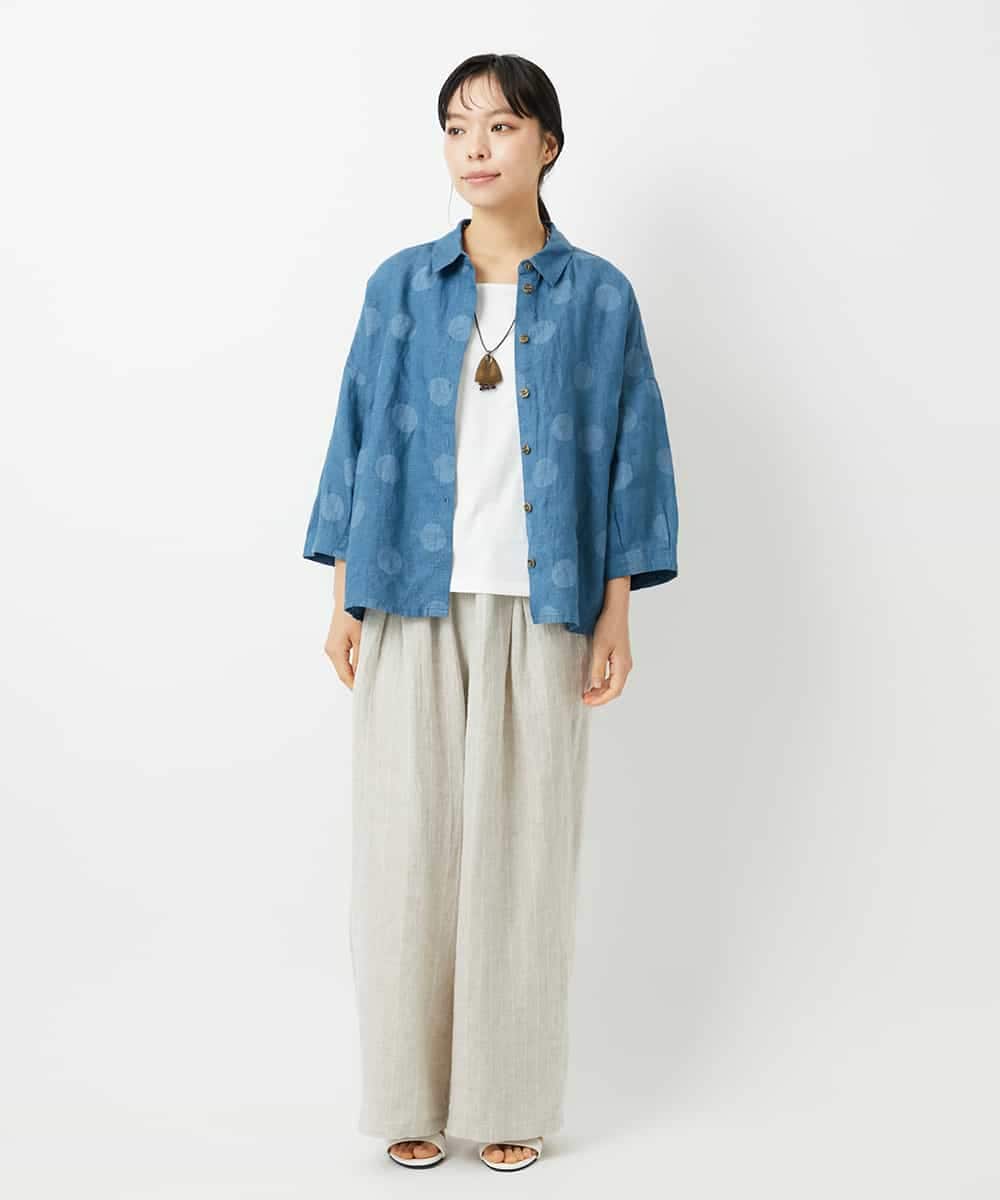 NHBHD06360 GIANNI LO GIUDICE(小さいサイズ)(メゾン ドゥ サンク) リネンドットブラウス ブルー