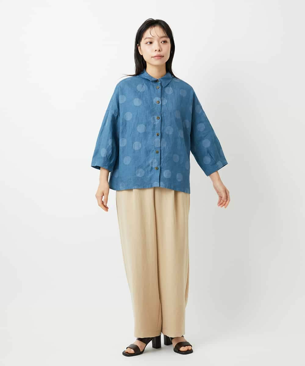 NHBHD06360 GIANNI LO GIUDICE(小さいサイズ)(メゾン ドゥ サンク) リネンドットブラウス ブルー