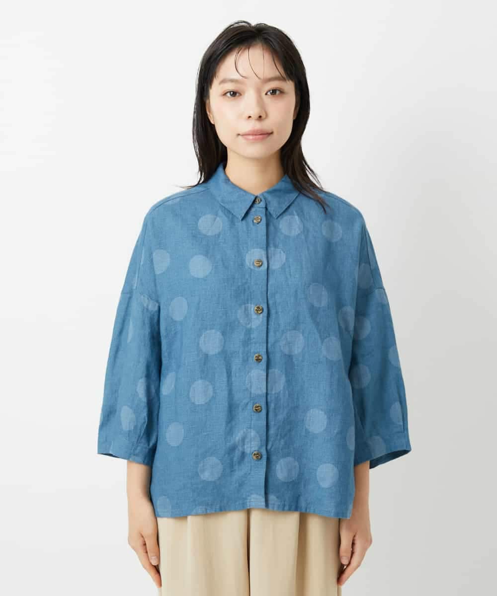 NHBHD06360 GIANNI LO GIUDICE(小さいサイズ)(メゾン ドゥ サンク) リネンドットブラウス ブルー