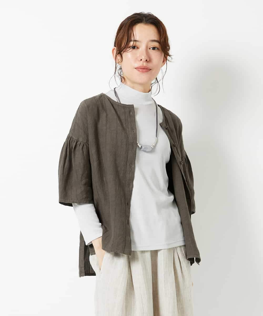 NHBHD66290 GIANNI LO GIUDICE(小さいサイズ)(メゾン ドゥ サンク) 麻ストライプブラウス ベージュ