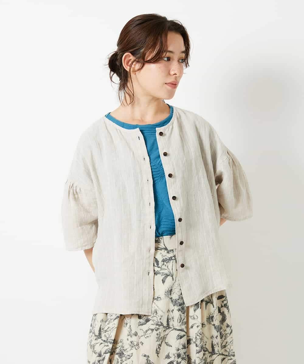 NHBHD66290 GIANNI LO GIUDICE(小さいサイズ)(メゾン ドゥ サンク) 麻ストライプブラウス ベージュ