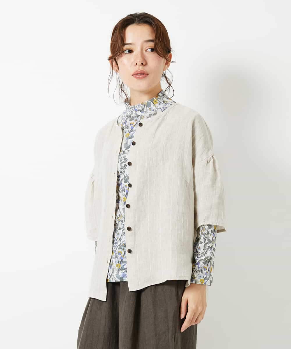 NHBHD66290 GIANNI LO GIUDICE(小さいサイズ)(メゾン ドゥ サンク) 麻ストライプブラウス ベージュ