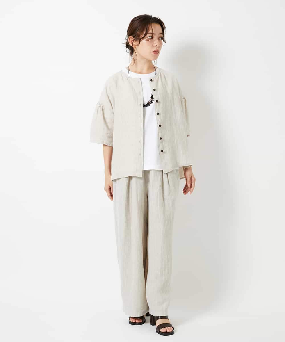 NHBHD66290 GIANNI LO GIUDICE(小さいサイズ)(メゾン ドゥ サンク) 麻ストライプブラウス ベージュ