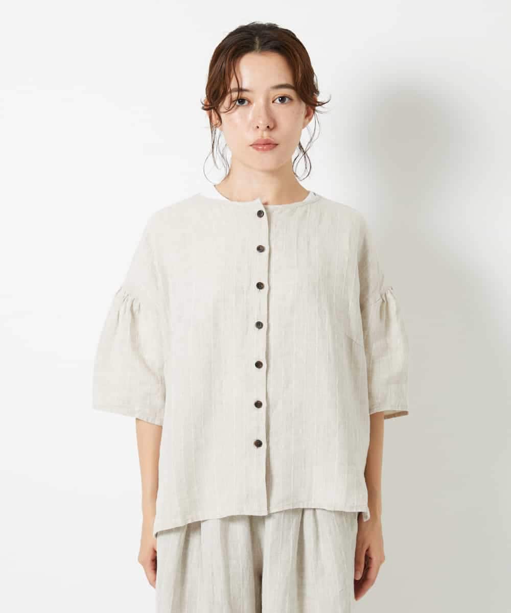 NHBHD66290 GIANNI LO GIUDICE(小さいサイズ)(メゾン ドゥ サンク) 麻ストライプブラウス ベージュ