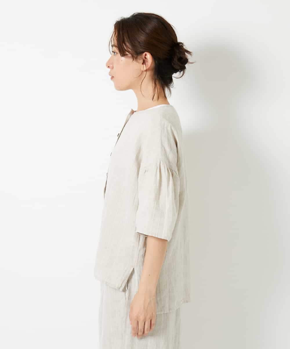 NHBHD66290 GIANNI LO GIUDICE(小さいサイズ)(メゾン ドゥ サンク) 麻ストライプブラウス ベージュ