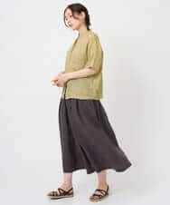 NHBHE60230 GIANNI LO GIUDICE(小さいサイズ)(メゾン ドゥ サンク) 麻シャンブレープリントブラウス ベイエローベージュ