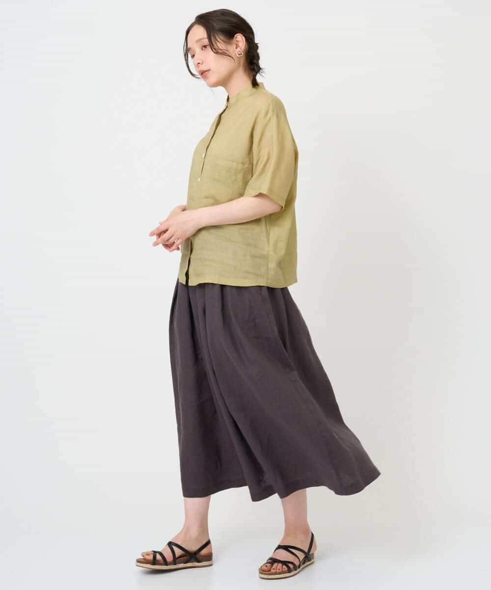 NHBHE60230 GIANNI LO GIUDICE(小さいサイズ)(メゾン ドゥ サンク) 麻シャンブレープリントブラウス ベイエローベージュ