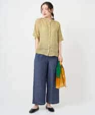 NHBHE60230 GIANNI LO GIUDICE(小さいサイズ)(メゾン ドゥ サンク) 麻シャンブレープリントブラウス ベイエローベージュ