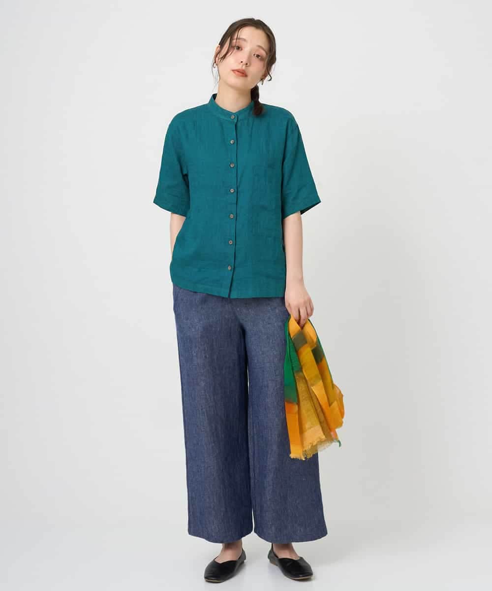 NHBHE60230 GIANNI LO GIUDICE(小さいサイズ)(メゾン ドゥ サンク) 麻シャンブレープリントブラウス ベイエローベージュ