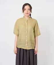 NHBHE60230 GIANNI LO GIUDICE(小さいサイズ)(メゾン ドゥ サンク) 麻シャンブレープリントブラウス ベイエローベージュ